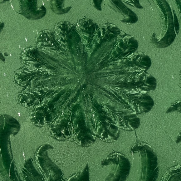 1930s Vtg Jeanette Green Depression GLOW Glass Sunflower Footed Cake Plate 10" - Picture 14 of 16